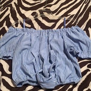 striped cropped off the shoulder top
